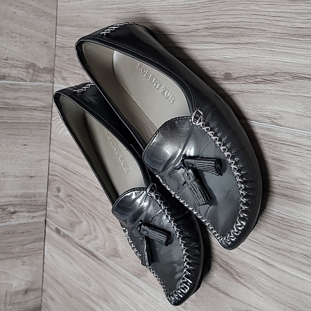Robert Zur Black Leather Tassel Loafers Women’s Comfort Driving Shoes Size 8.5M